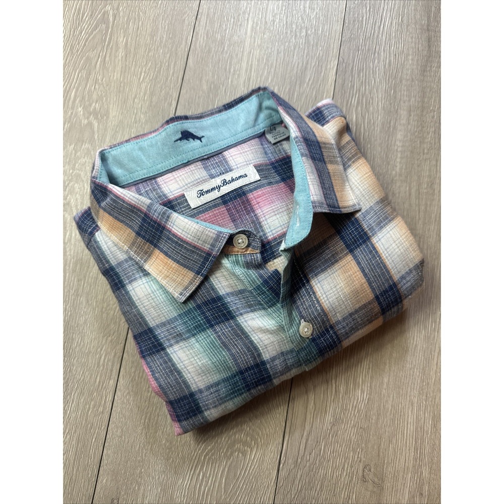 Tommy Bahama Colorful 100% Linen Long Sleeve Button Down Men Large L Summer